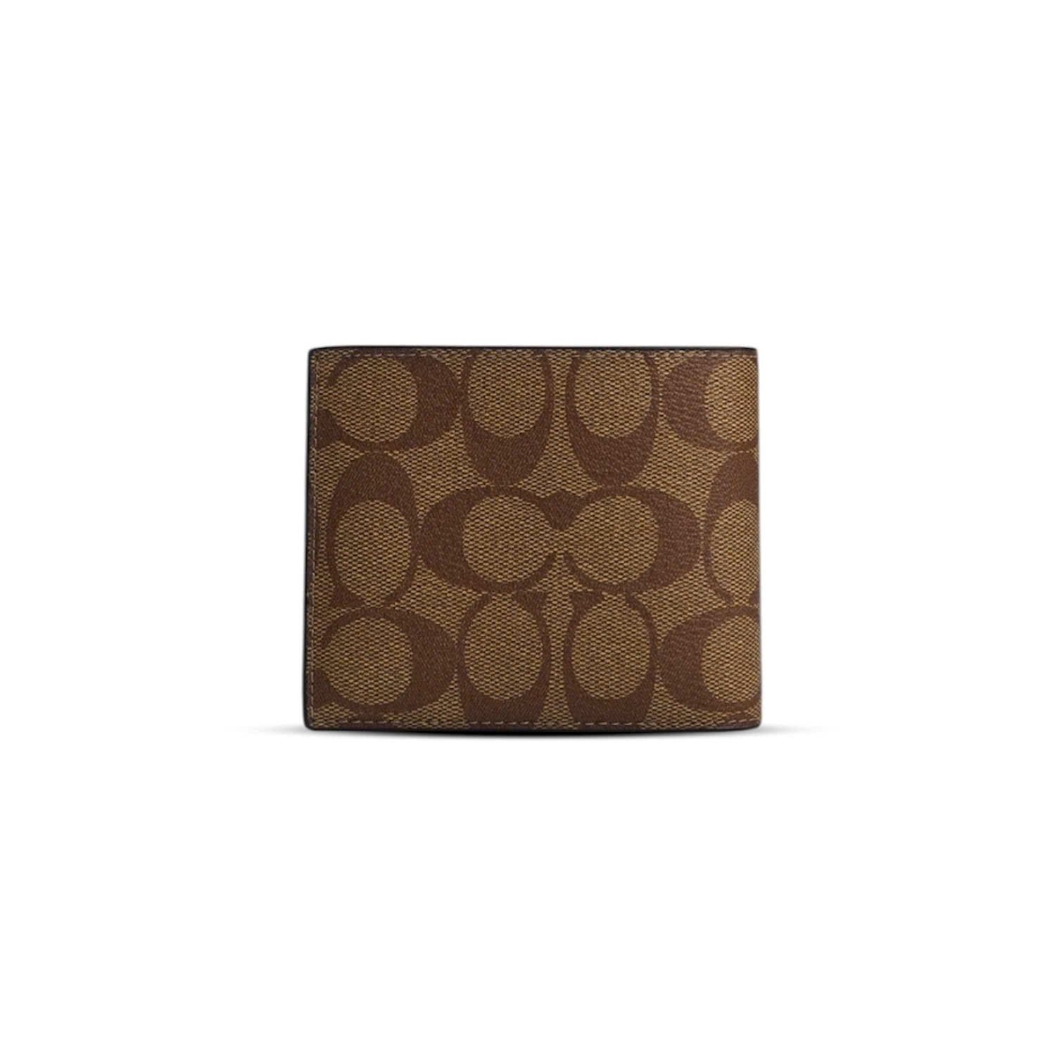  VÍ COACH NAM COMPACT ID WALLET IN SIGNATURE CANVAS ' KHAKI ' F74993 