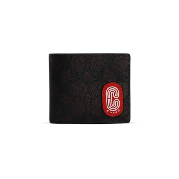  VÍ COACH NAM COMPACT ID WALLET IN SIGNATURE CANVAS ' BROWN RED ' 8297 