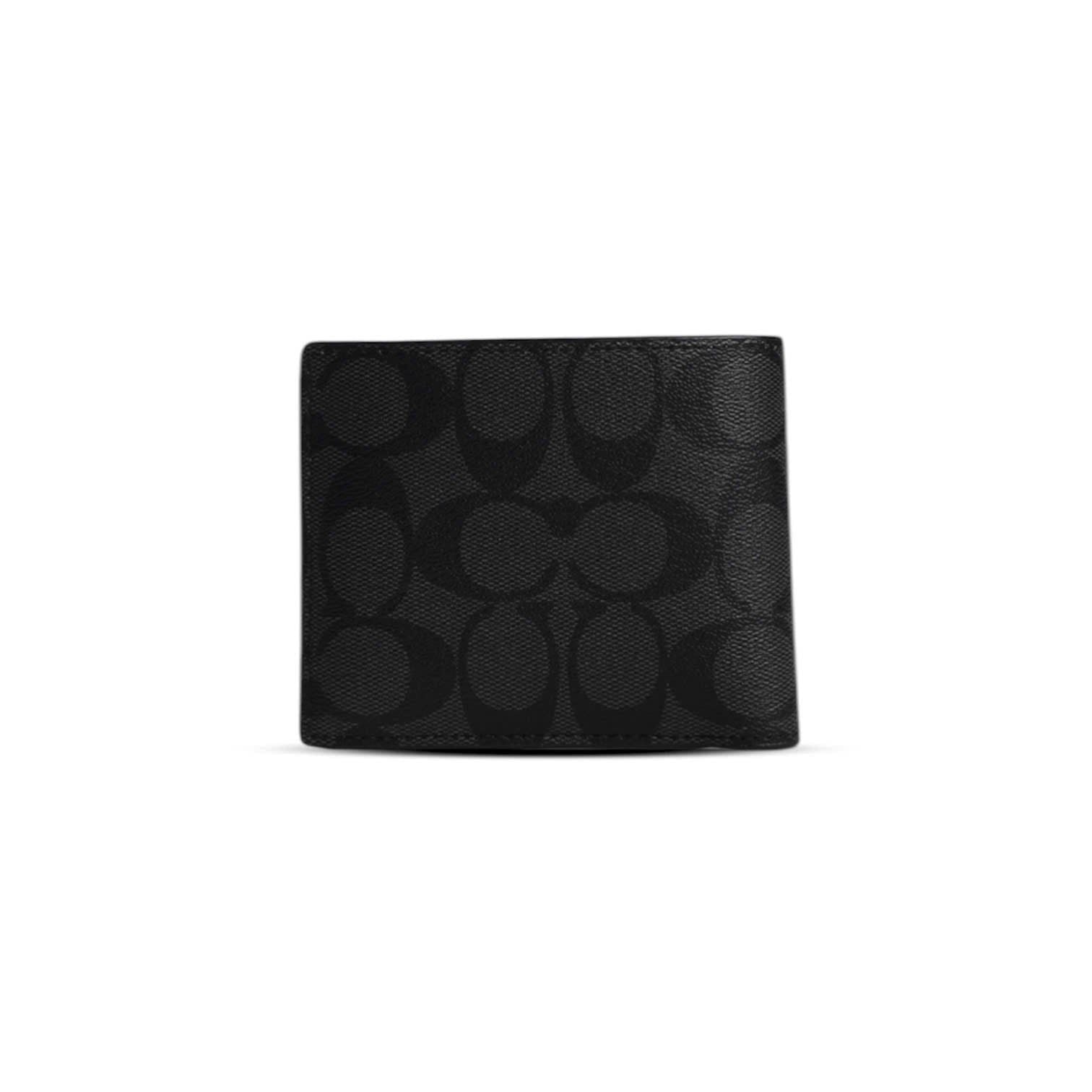  VÍ COACH NAM COMPACT ID WALLET IN SIGNATURE CANVAS ' BLACK LOGO GREEN ' C8297 