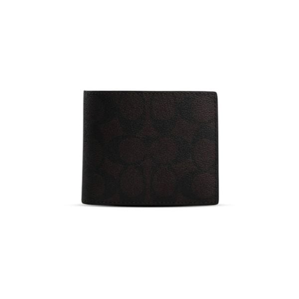  VÍ COACH NAM COMPACT ID WALLET IN SIGNATURE CANVAS ' BROWN ' F74993 