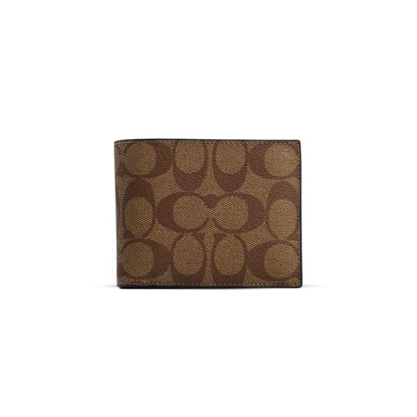  VÍ COACH NAM COMPACT ID WALLET IN SIGNATURE CANVAS ' KHAKI ' F74993 