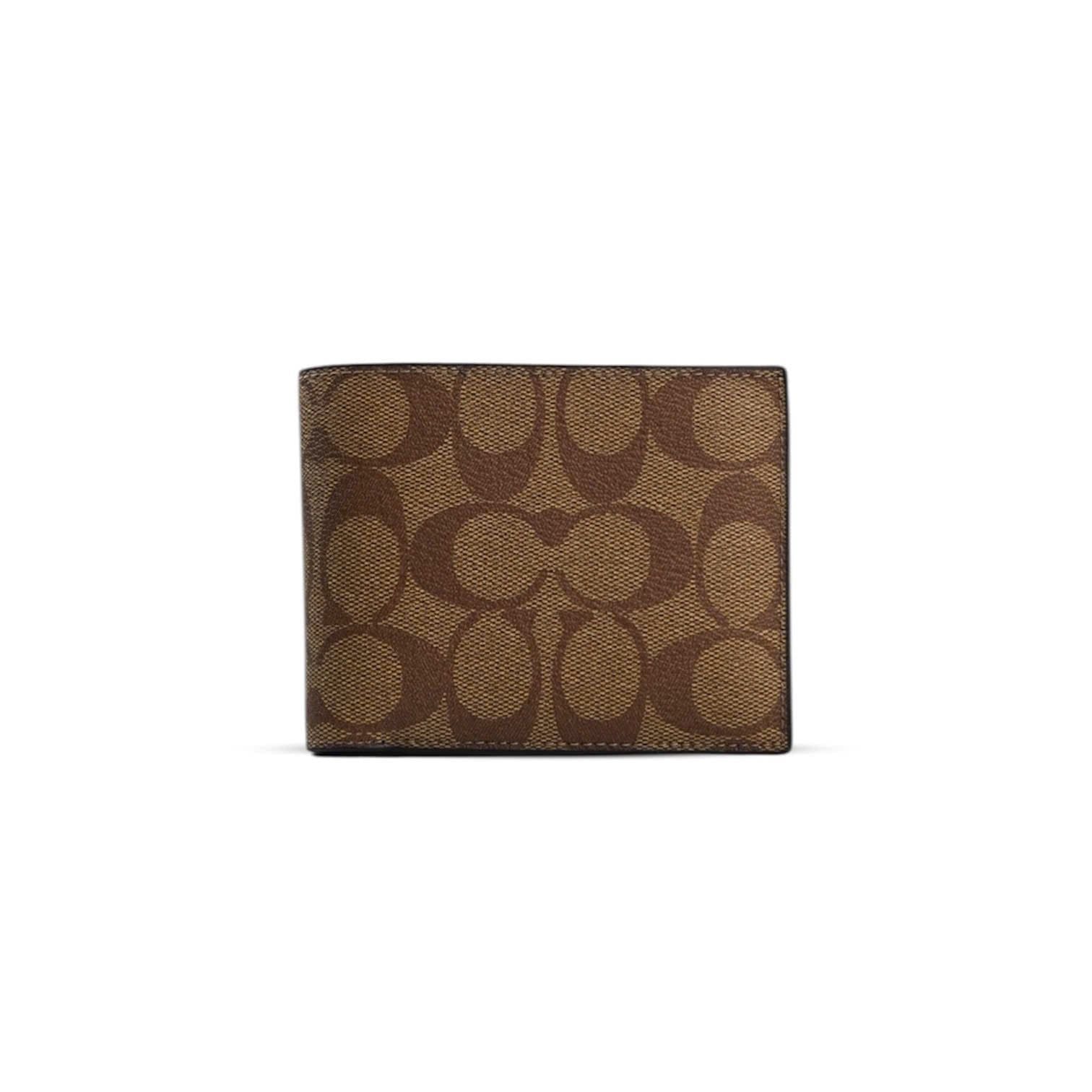  VÍ COACH NAM COMPACT ID WALLET IN SIGNATURE CANVAS ' KHAKI ' F74993 