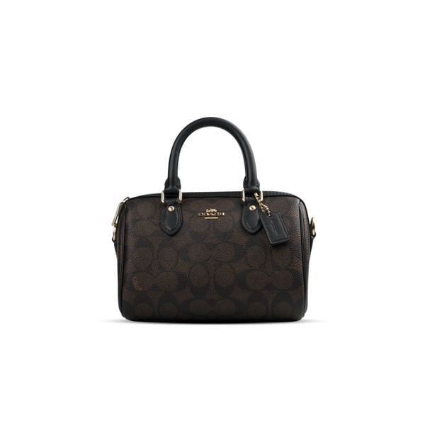  TÚI COACH MINI ROWAN 18 CROSSBODY IN BLOCKED SIGNATURE CANVAS ' BROWN ' CW329 
