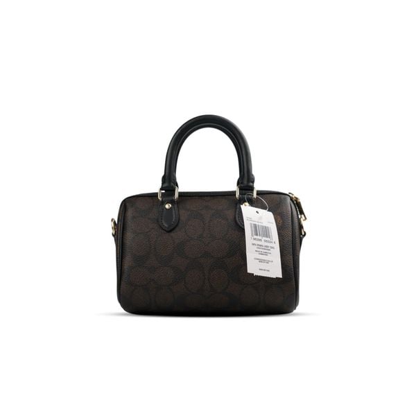  TÚI COACH MINI ROWAN 18 CROSSBODY IN BLOCKED SIGNATURE CANVAS ' BROWN ' CW329 