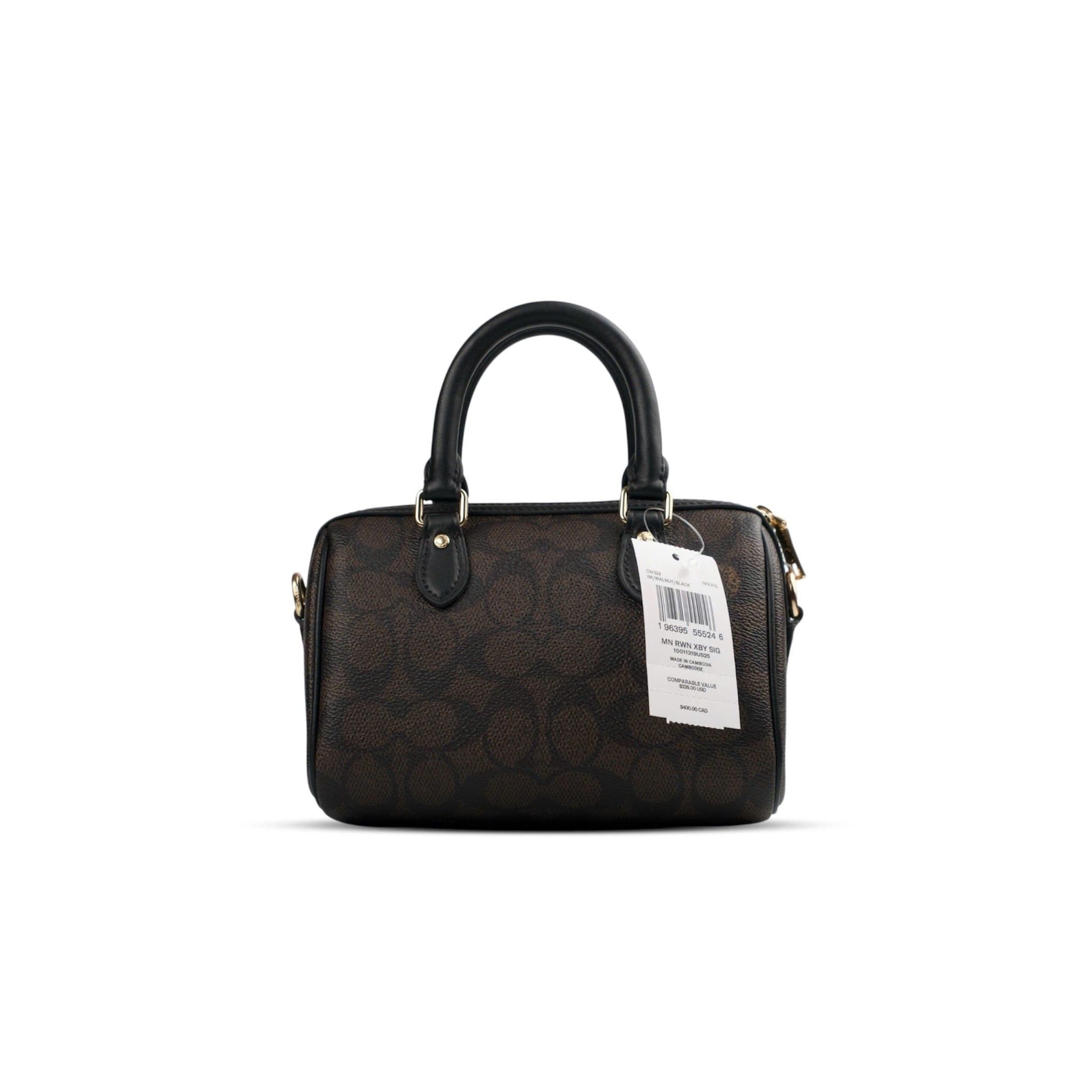  TÚI COACH MINI ROWAN 18 CROSSBODY IN BLOCKED SIGNATURE CANVAS ' BROWN ' CW329 
