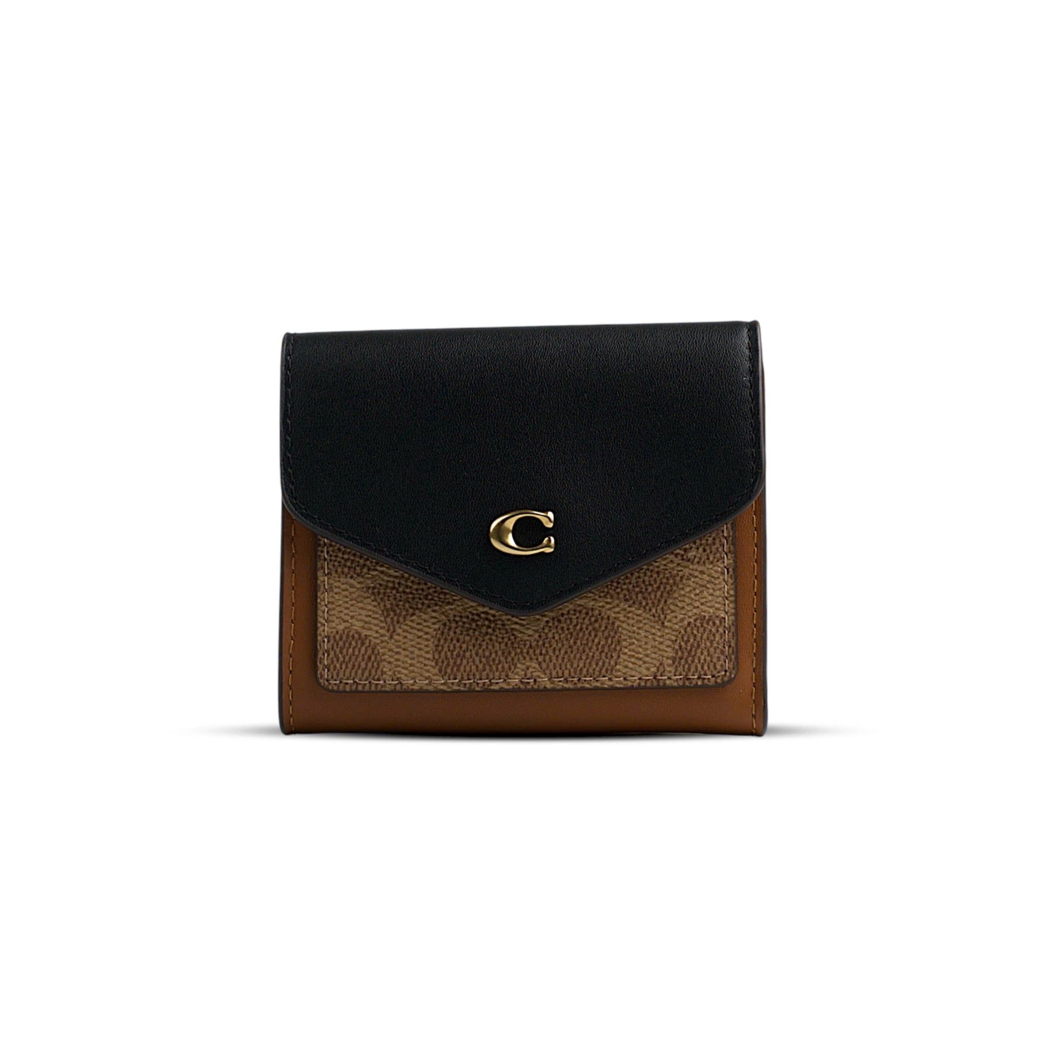  VÍ COACH WYN SMALL WALLET IN COLORBLOCK SIGNATURE CANVAS ' BROWN BLACK ' C3156 