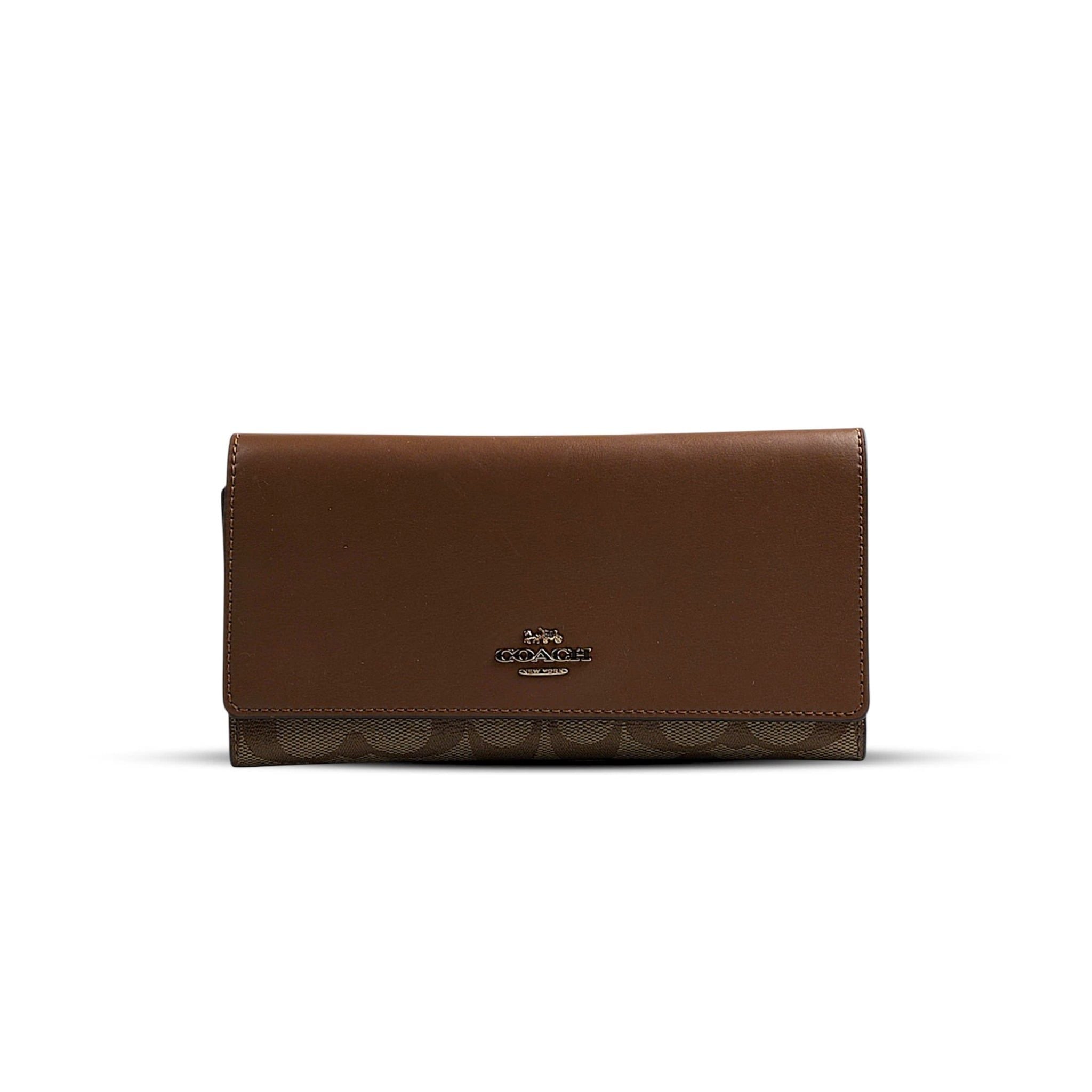  VÍ COACH SLIM TRIFOLD WALLET IN SIGNATURE CANVAS ' BROWN ' C5966 