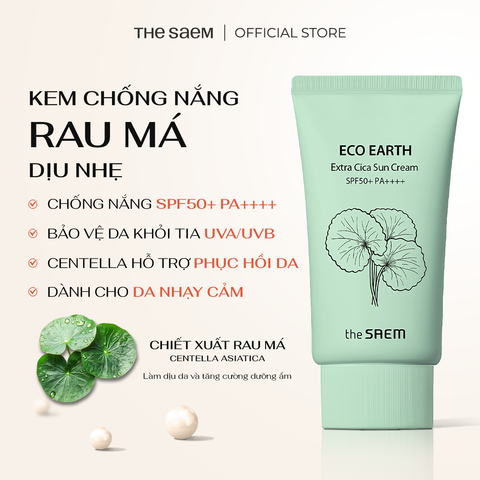 Kem chống nắng chiết xuất rau má dịu nhẹ THE SAEM Eco Earth Extra Cica Sun Cream 50g