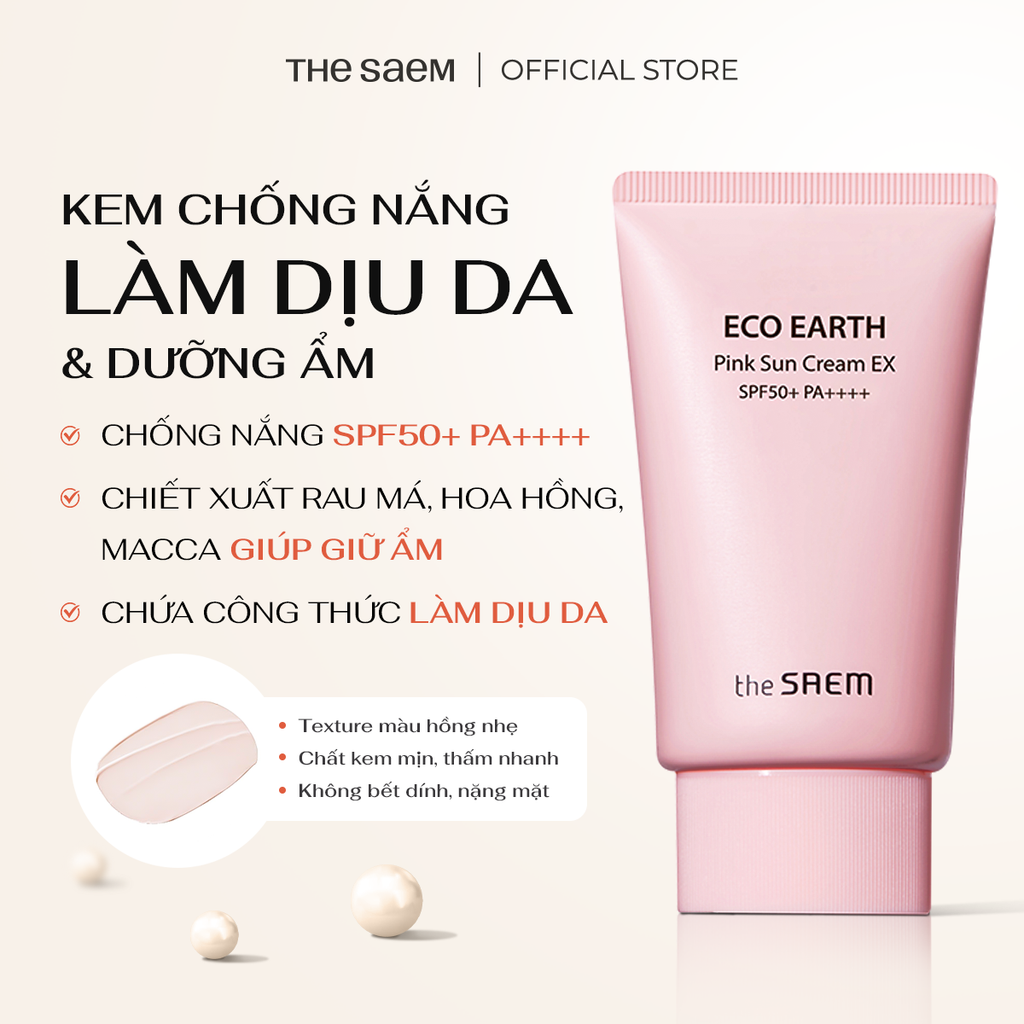 Kem Chống Nắng Vật Lý Lai Hóa Học THE SAEM Eco Earth Pink Sun Cream EX SPF50+ PA++++