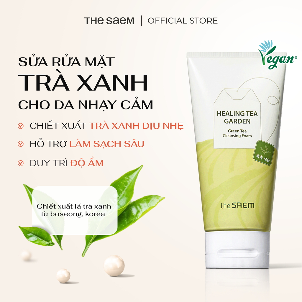 Sữa Rửa Mặt Trà Xanh THE SAEM Healing Tea Garden Green Tea Cleansing Foam (150ml)