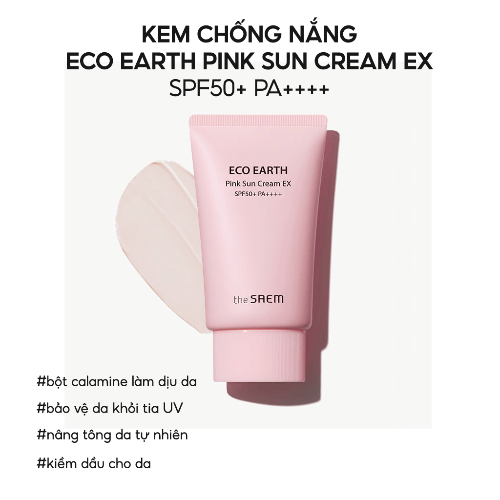 Kem Chống Nắng Vật Lý Lai Hóa Học THE SAEM Eco Earth Pink Sun Cream EX SPF50+ PA++++