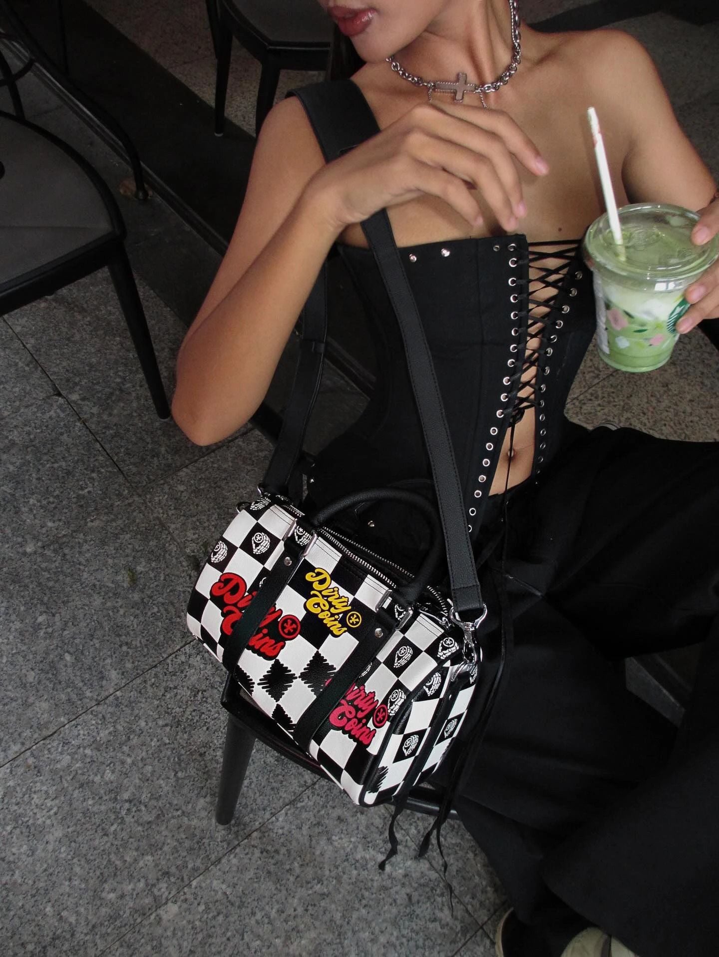  Túi xách Checkerboard Print Mini Bowler Bag 