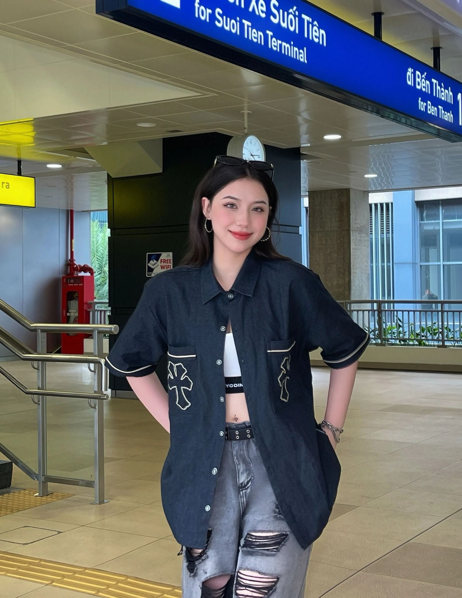  Áo Sơ Mi "Y" Embroidered Khaki Shirt 