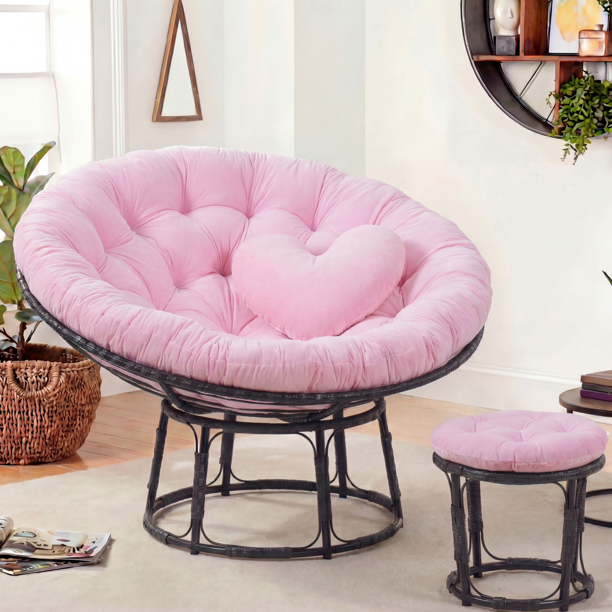  GHẾ PAPASAN ĐƯỜNG KÍNH 1M khung thép giả mây, ghế thư giãn 