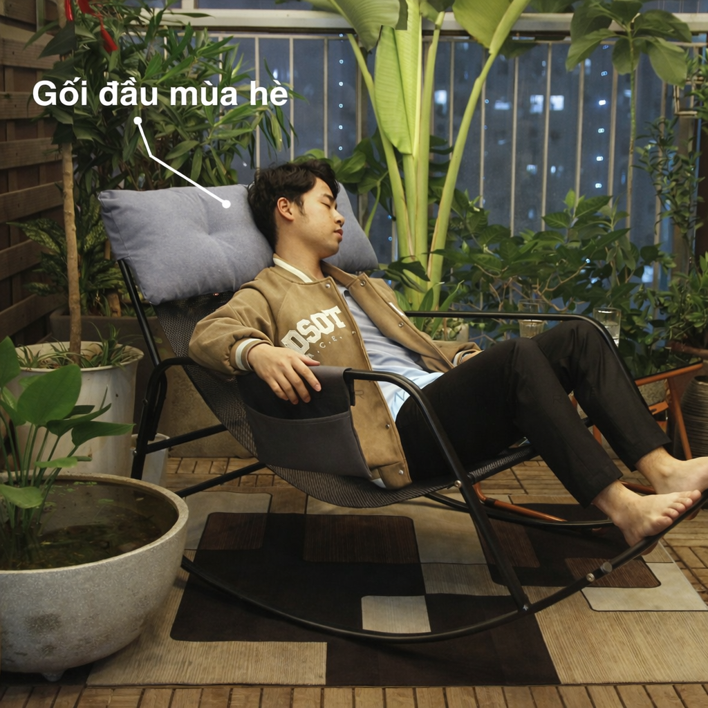  Gối Đầu mùa hè MÀU GHI cho ghế bập bênh đôi Minh Phát - Vải nhung cao cấp bông bi 100% - Chỉ gồm gối đầu mùa hè 