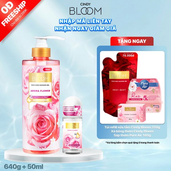 Combo Sữa tắm nước hoa 640g +và Lăn khử mùi sáng da Hương nước hoa Cindy Bloom 50ml (Aroma Flower)