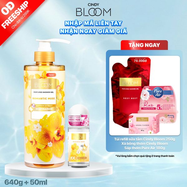 Combo Sữa tắm nước hoa 640g và Lăn khử mùi sáng da Hương nước hoa Cindy Bloom 50ml (Romantic Muse)