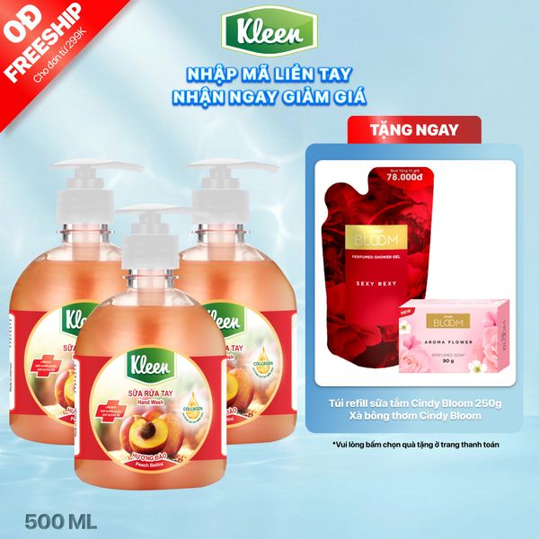 Combo 3 Sữa rửa tay Kleen Làm sạch Giúp kháng khuẩn Giúp dưỡng ẩm 500ml (3 x 500ml)