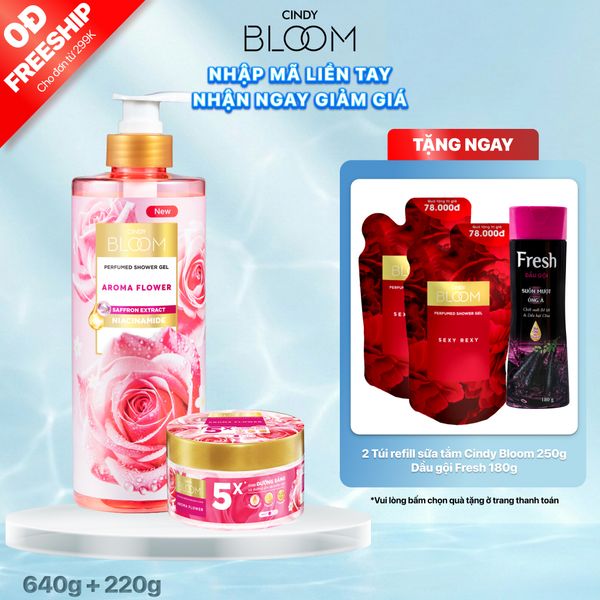 Combo Sữa tắm Aroma Flower 640g + Tẩy tế bào da chết Aroma Flower 220g