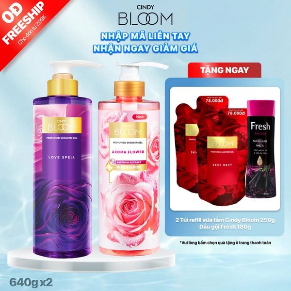 Combo 2 Sữa tắm nước hoa Cindy Bloom 640g (Love Spell + Aroma Flower)