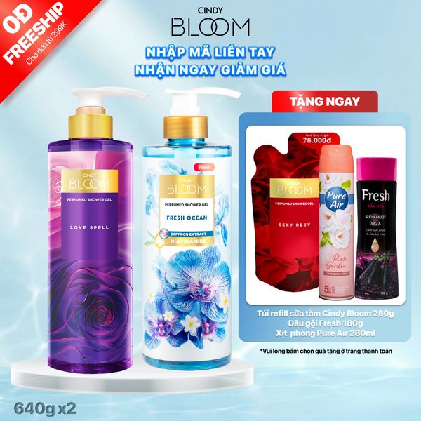 Combo 2 Sữa tắm nước hoa Cindy Bloom 640g (Love Spell + Fresh Ocean)