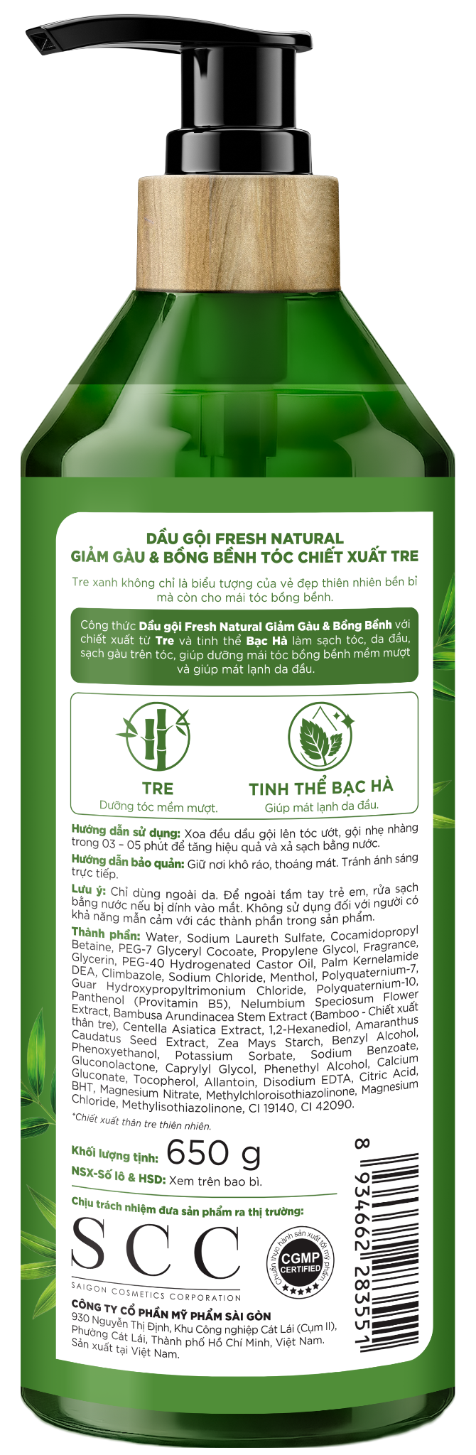  Dầu gội Fresh Natural Giảm gàu & Bồng bềnh tóc Chiết xuất Tre, 650g 