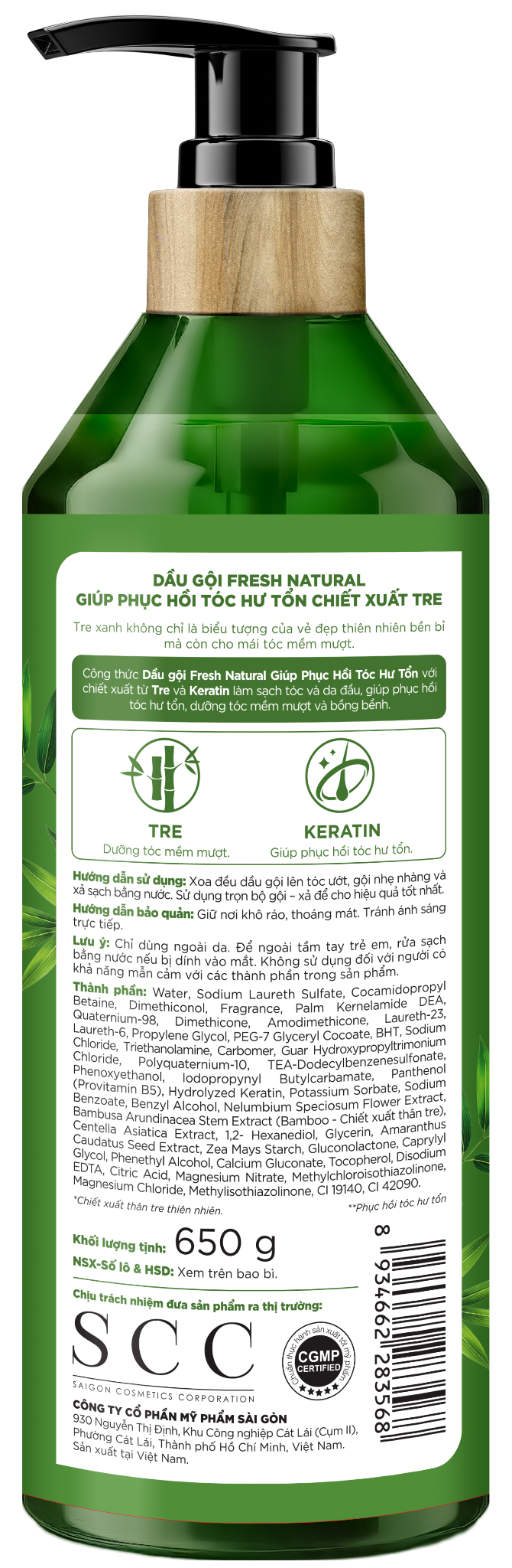  Dầu gội Fresh Natural Giúp phục hồi tóc hư tổn Chiết xuất tre, 650g 