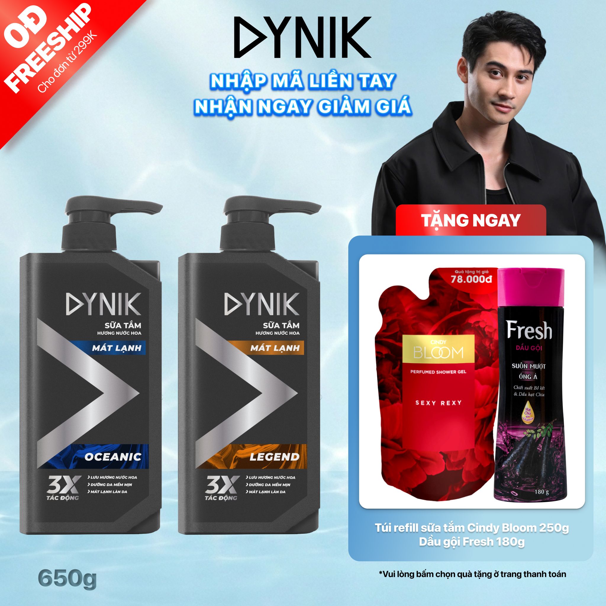  Sữa tắm mát lạnh Hương nước hoa Dynik, 650g 
