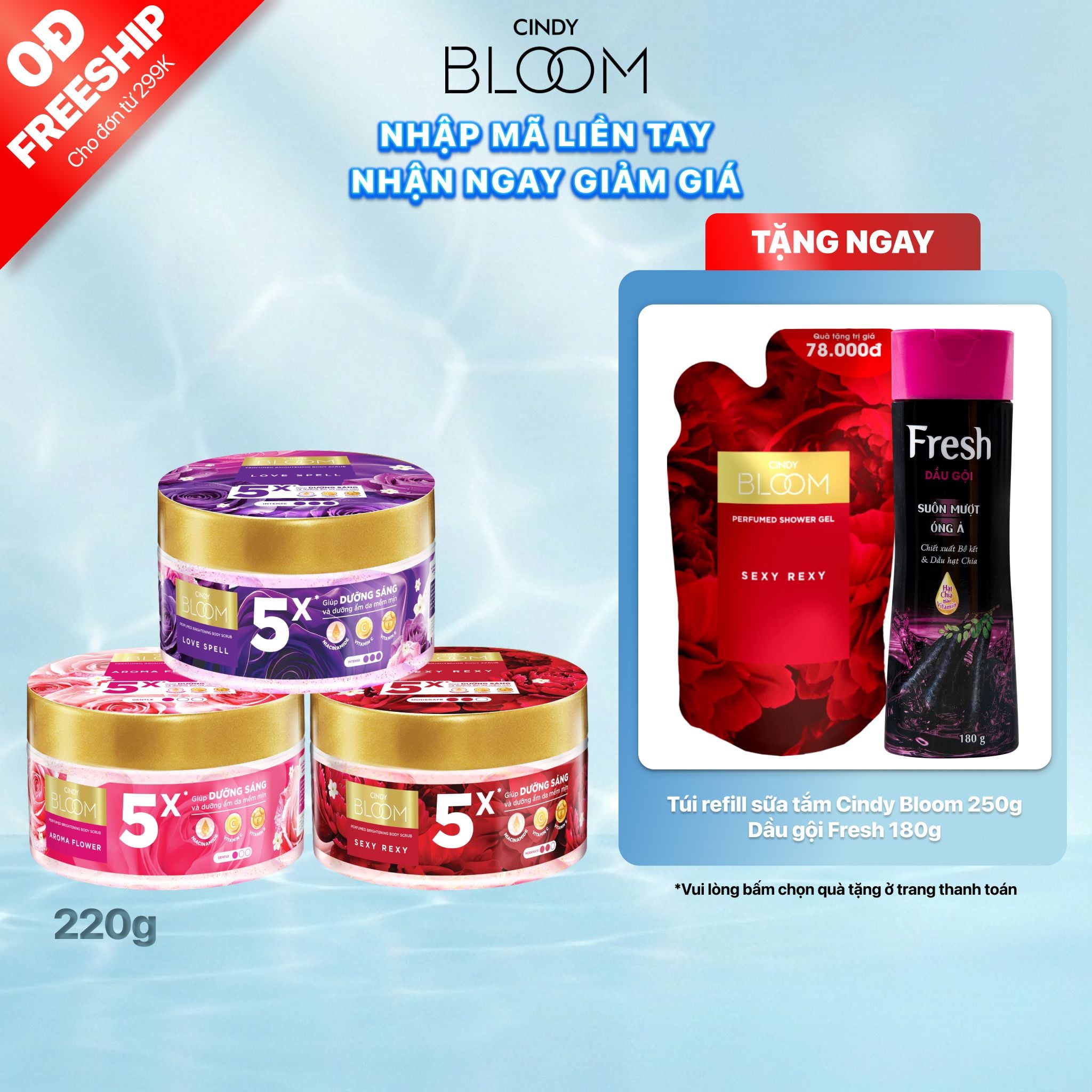  Tẩy Tế Bào Chết Hỗ Trợ Dưỡng Sáng Da Hương Nước Hoa Cindy Bloom 220g 