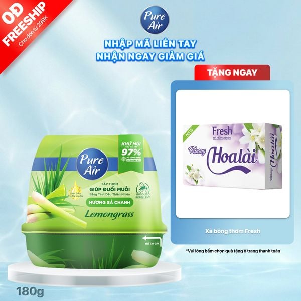Sáp thơm Pure Air đuổi muỗi Lemongrass Hương Sả Chanh, 180g
