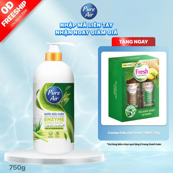 Nước rửa chén Enzyme sinh học Pure Air Hương Trà và Sả chanh, 750g