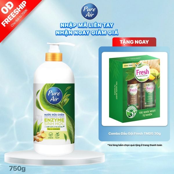 Nước rửa chén Enzyme sinh học Pure Air Hương Trà và Gừng, 750g