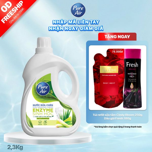 Nước rửa chén Enzyme sinh học Pure Air Hương Trà và Sả chanh, 2,3kg