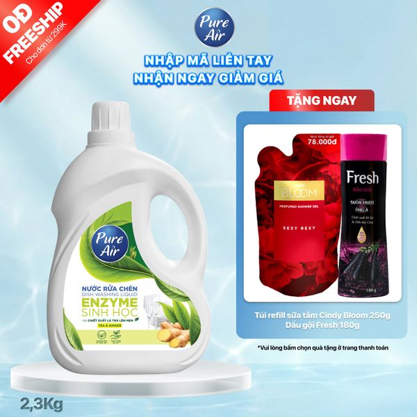 Nước rửa chén Enzyme sinh học Pure Air Hương Trà và Gừng, 2,3kg