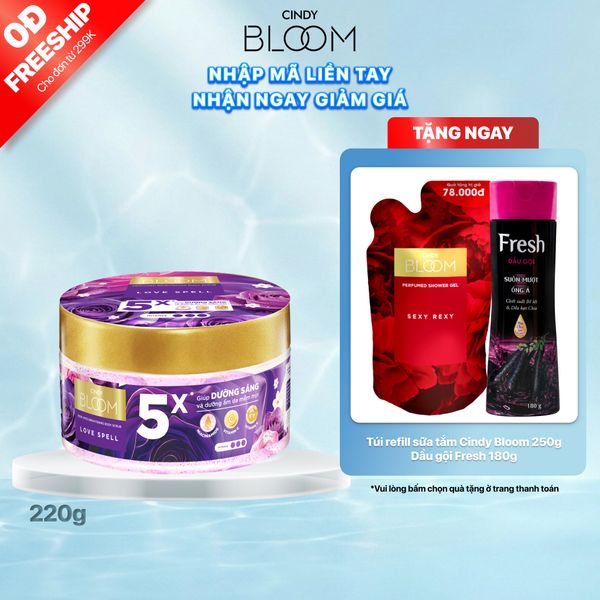 Tẩy tế bào chết dưỡng sáng da hương nước hoa Cindy Bloom Love Spell, 220g
