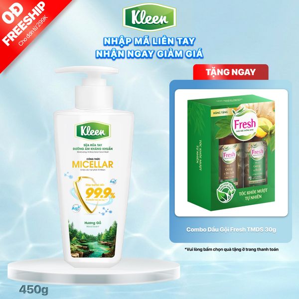 Sữa rửa tay Dưỡng ẩm Kháng khuẩn Hương Gỗ, Kleen 450g