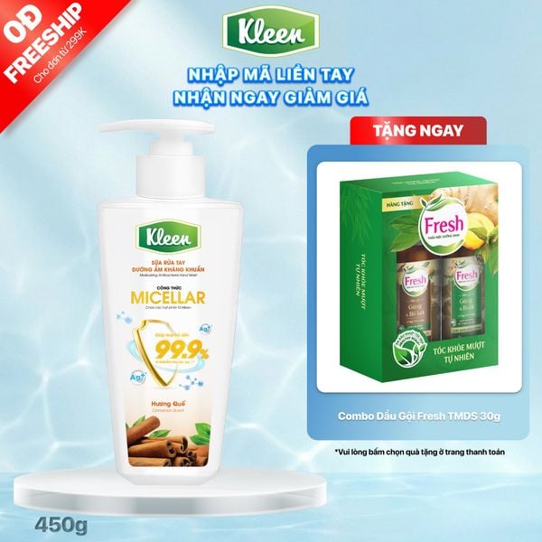 Sữa rửa tay Dưỡng ẩm Kháng khuẩn Hương Quế, Kleen 450g