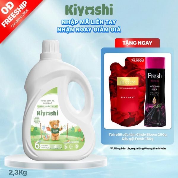 Nước Giặt Xả Quần Áo Kháng Khuẩn Cho Bé Kiyoshi 2,3kg - Mềm mại nâng niu, như yêu da bé