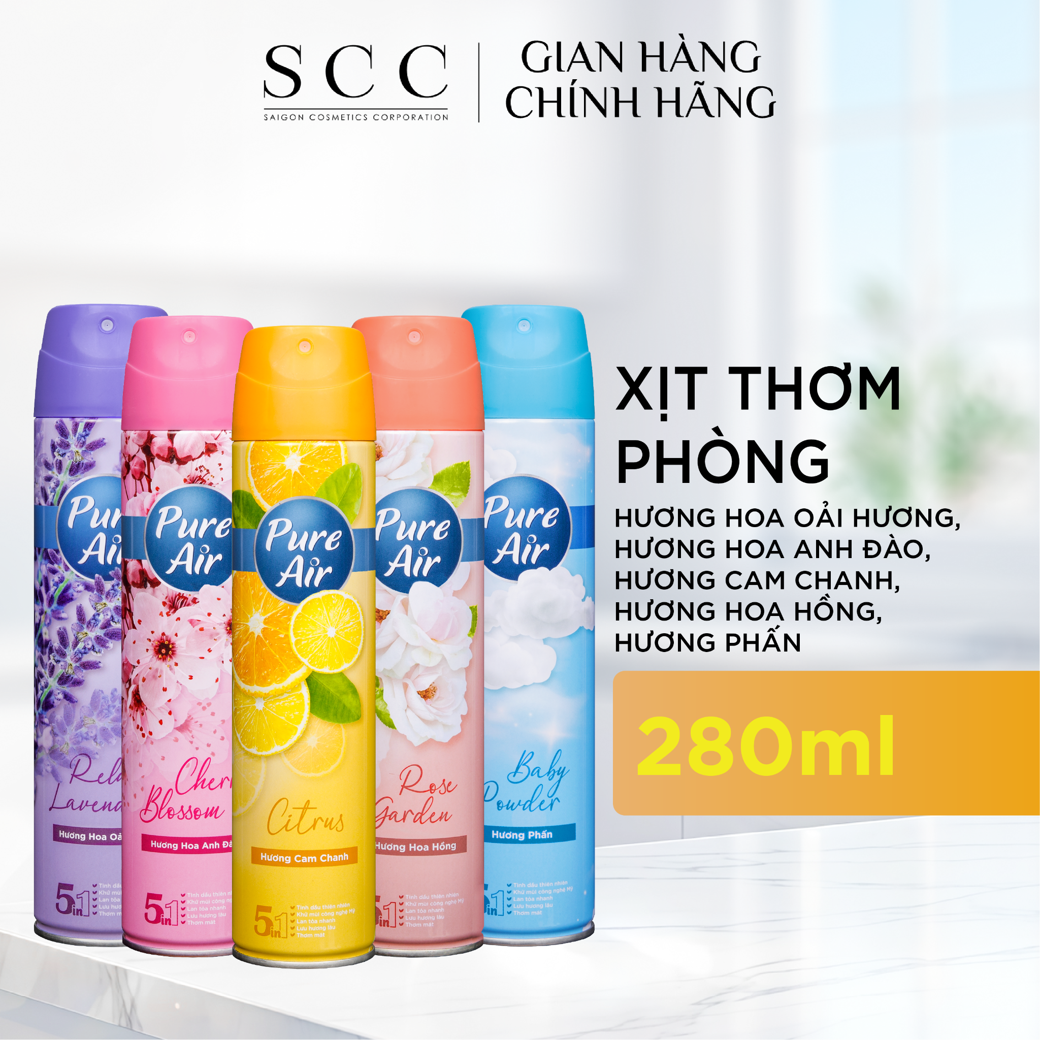  Xịt Phòng Hương Nước Hoa PURE AIR Hương Thơm Tự Nhiên Dễ Chịu 280ml 