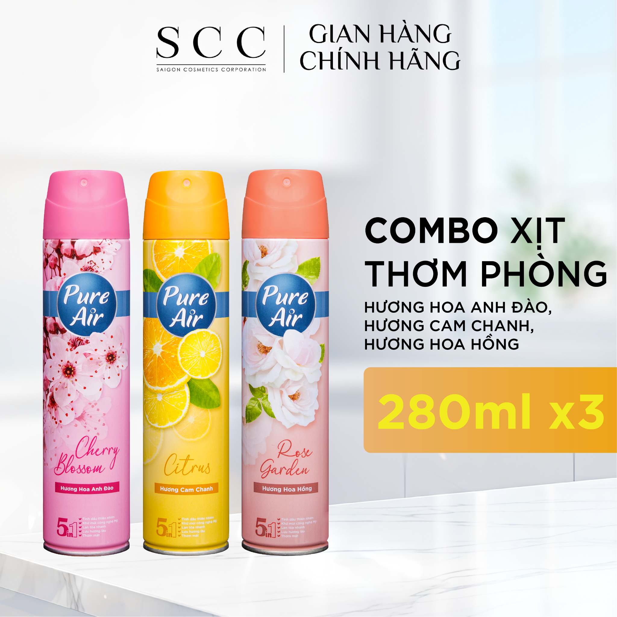  Combo 3 Chai Xịt Phòng Nước Hoa PURE AIR 280ml/chai 