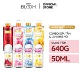  Combo Sữa tắm nước hoa 640g +và Lăn khử mùi sáng da Hương nước hoa Cindy Bloom 50ml (Aroma Flower) 