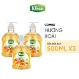  Combo 3 Sữa rửa tay Kleen Làm sạch Giúp kháng khuẩn Giúp dưỡng ẩm 500ml (3 x 500ml) 