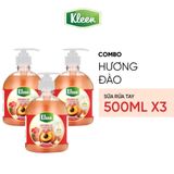  Combo 3 Sữa rửa tay Kleen Làm sạch Giúp kháng khuẩn Giúp dưỡng ẩm 500ml (3 x 500ml) 