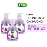  Combo 3 Sữa rửa tay Kleen Làm sạch Giúp kháng khuẩn Giúp dưỡng ẩm 500ml (3 x 500ml) 
