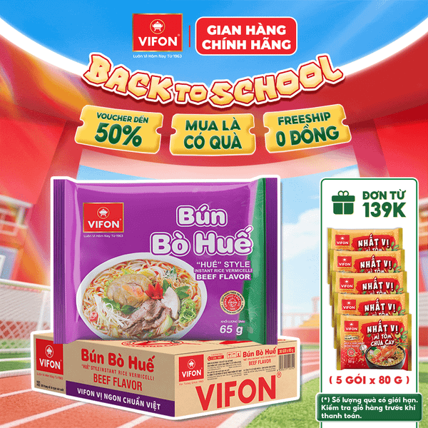 Thùng Bún bò huế VIFON 65g – đậm đà chuẩn vị Huế, thơm ngon khó cưỡng