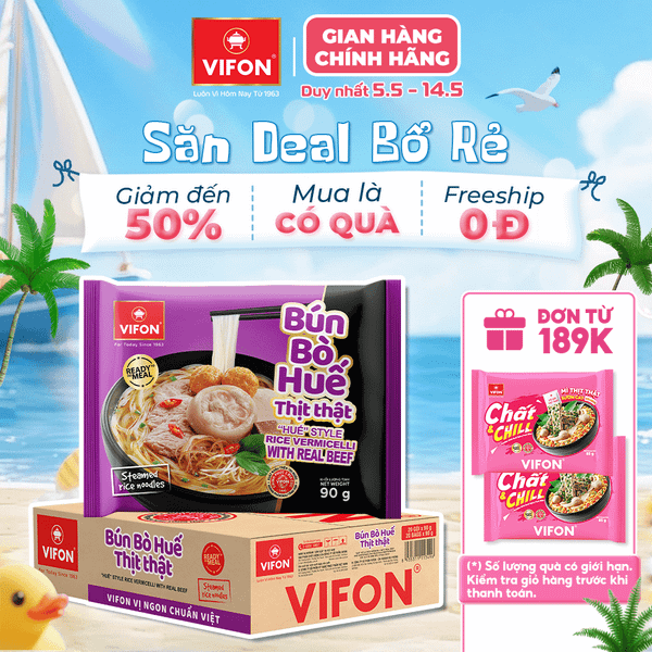 Bún bò Huế thịt thật VIFON 90g – đậm vị Huế, có thịt thật, tiện lợi