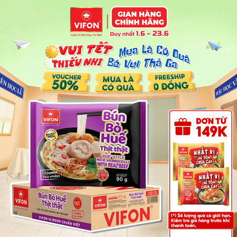 Bún bò Huế thịt thật VIFON 90g – đậm vị Huế, có thịt thật, tiện lợi