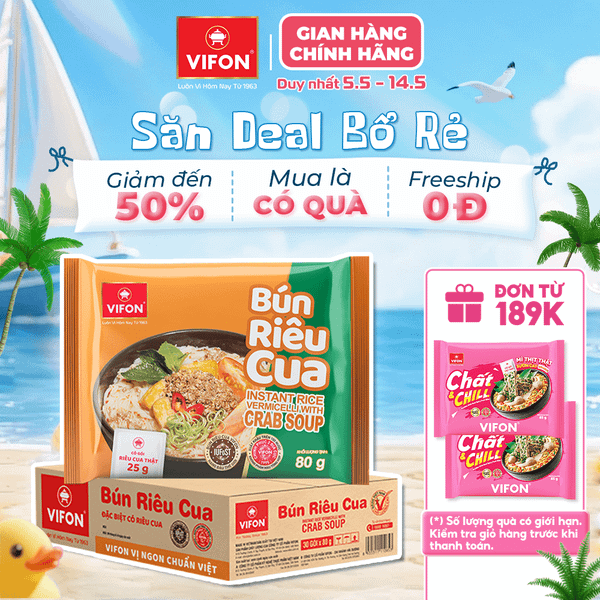 Bún riêu cua VIFON 80g – bún ăn liền đậm vị cua, chua nhẹ hấp dẫn