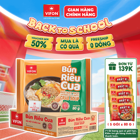 Thùng Bún riêu cua VIFON 80g – bún ăn liền đậm vị cua, chua nhẹ hấp dẫn