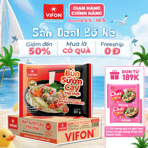 Bún Sườn Cay Thịt Thật VIFON 90g – Cay Nồng Đậm Đà, Có Thịt Thật